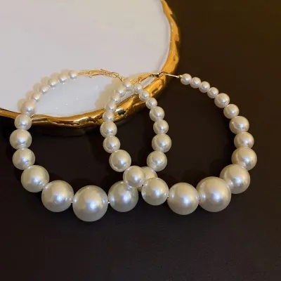 Oversize Large Pearl Hoop Earrings